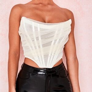 House of CB Cream Strapless Crop Top